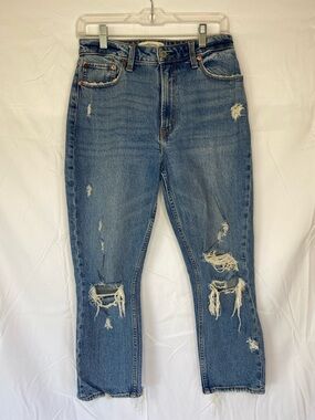 ABERCROMBIE & FITCH WOMEN THE MOM HIGH RISE CURVE DISTRESS DENIM JEANS SZ 27/4s